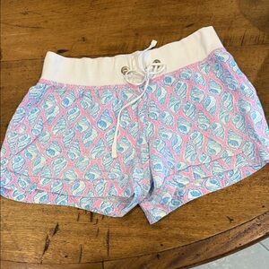 Lilly Pulitzer Blue and Pink Leaf Pattern Athletic Shorts